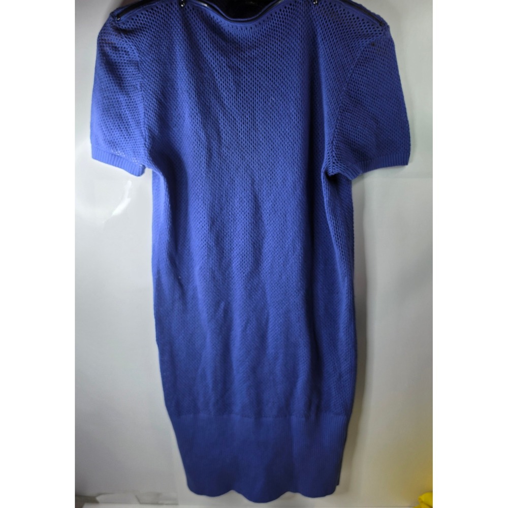 Alexander McQueen Target Blue Knit Dress Small Short Sleeve Zipper Mesh Skull